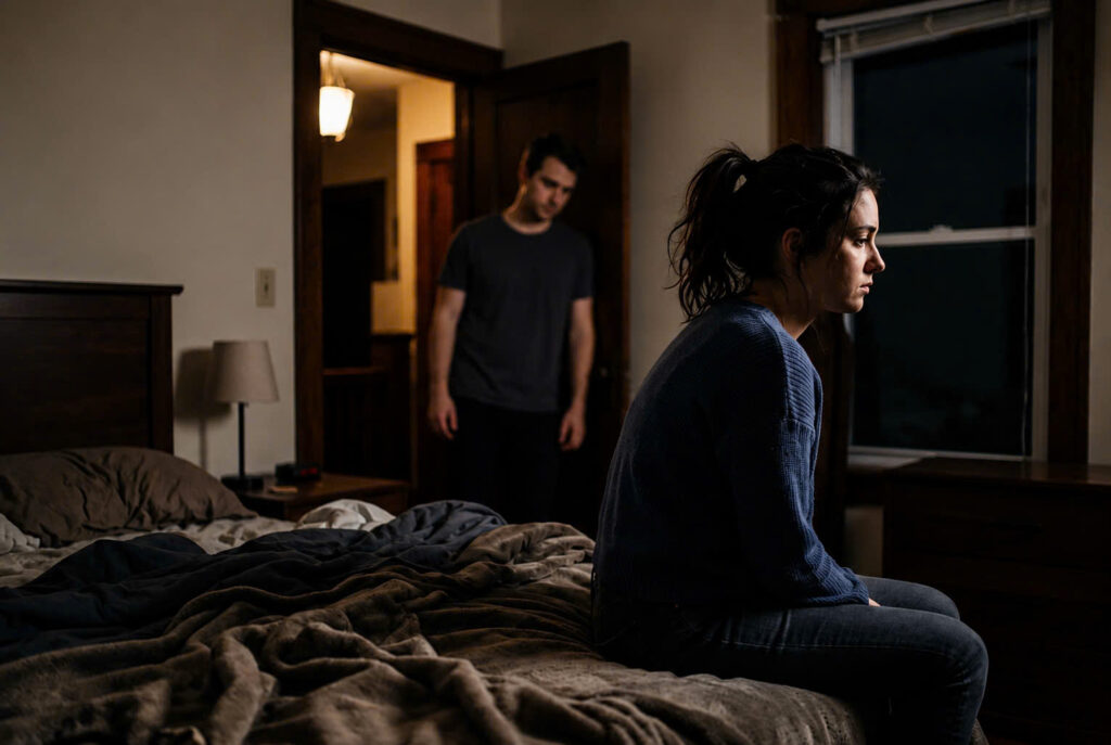 Blurred silhouette of a couple in an emotional conflict, representing relationship struggle