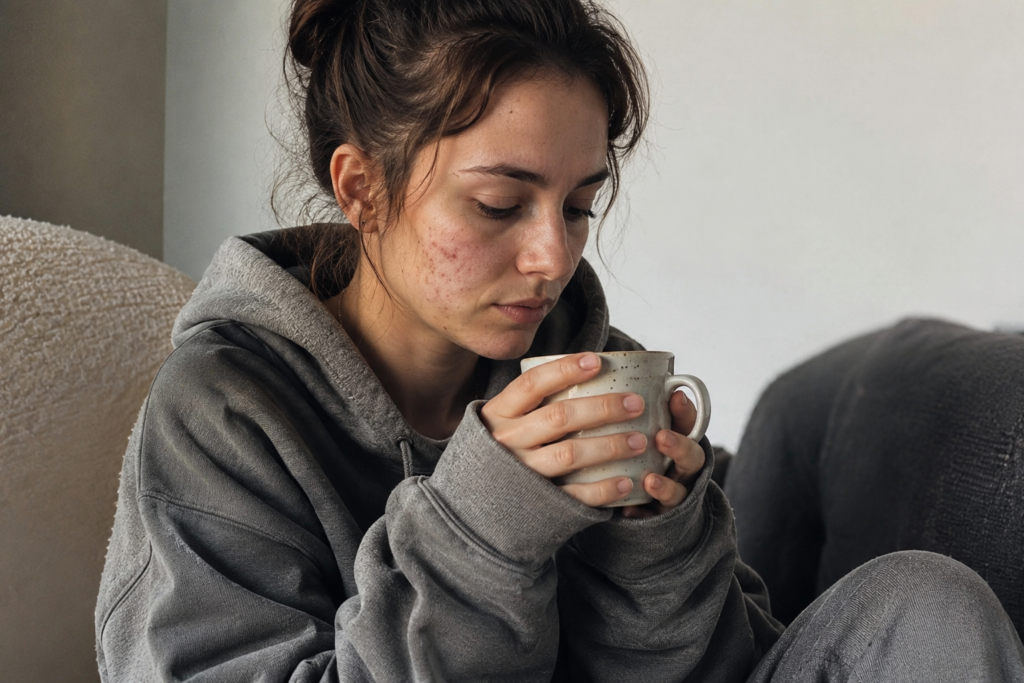 Woman wearing an oversized hoodie, symbolizing comfort vs effort when not attracted to my wife anymore.