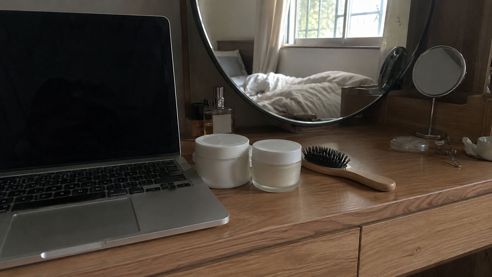 A simple bedroom vanity table, illustrating a story about not being attracted to my wife anymore.
