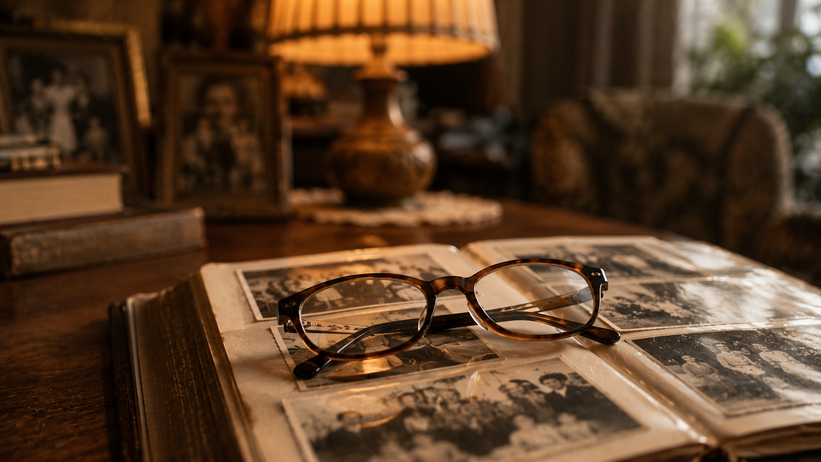 A father experiencing parental regret while looking at an old family photo album.