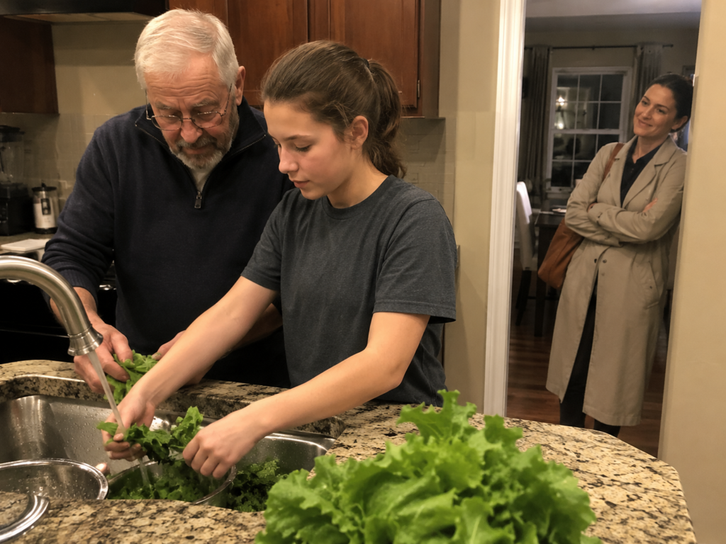 Grandfather bonding with his granddaughter while living together as a family