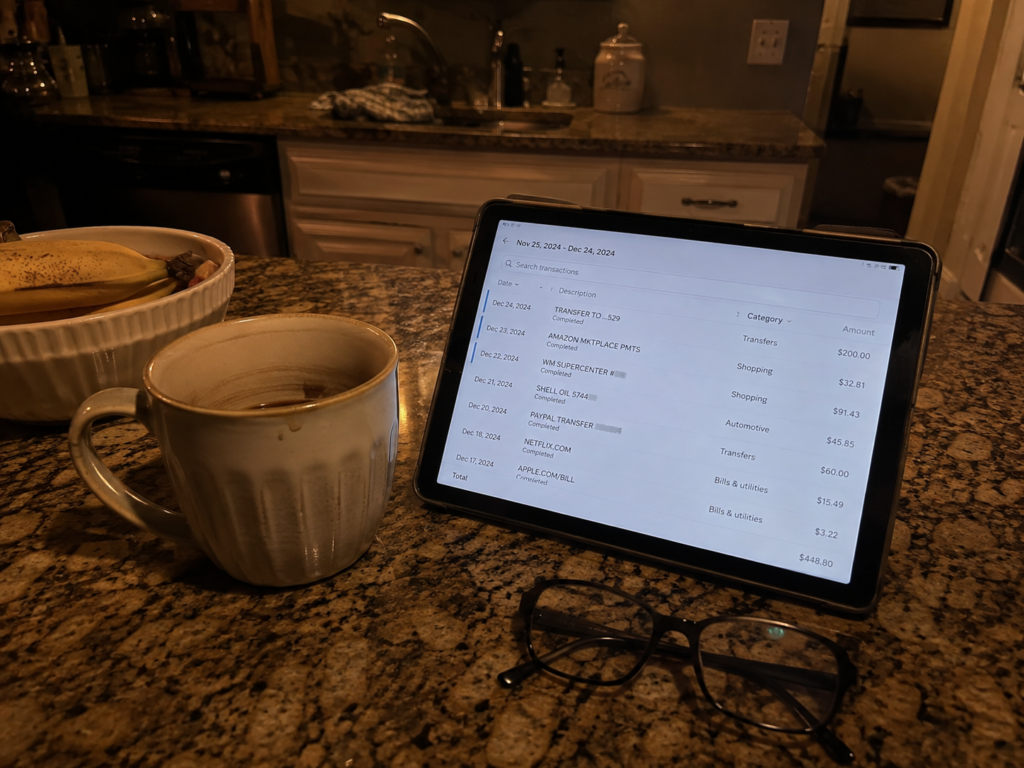 Bank transaction ledger after secret financial decisions with ex