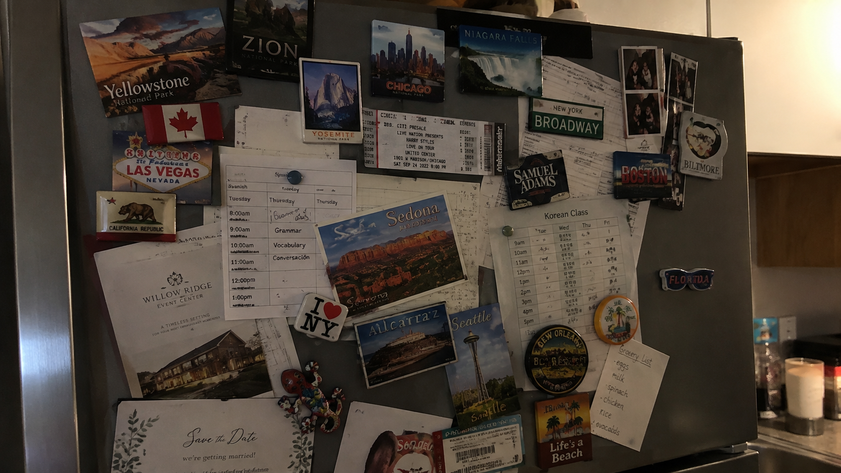 Travel postcards and a hidden wedding brochure symbolizing not ready for marriage after 5 years