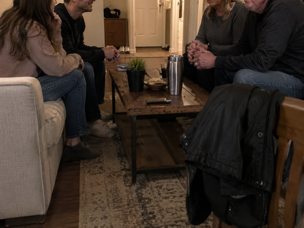 A couple meeting parents and noticing relationship red flags during a family visit.