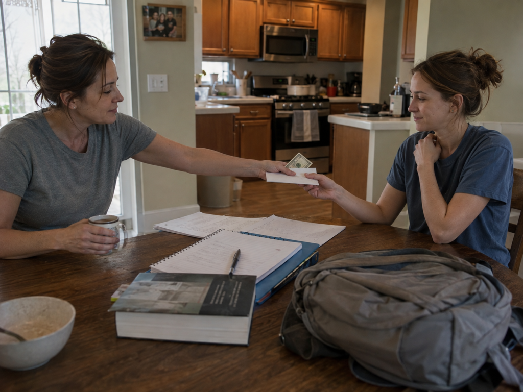 A sister giving financial help for college while dealing with financial boundaries in marriage.