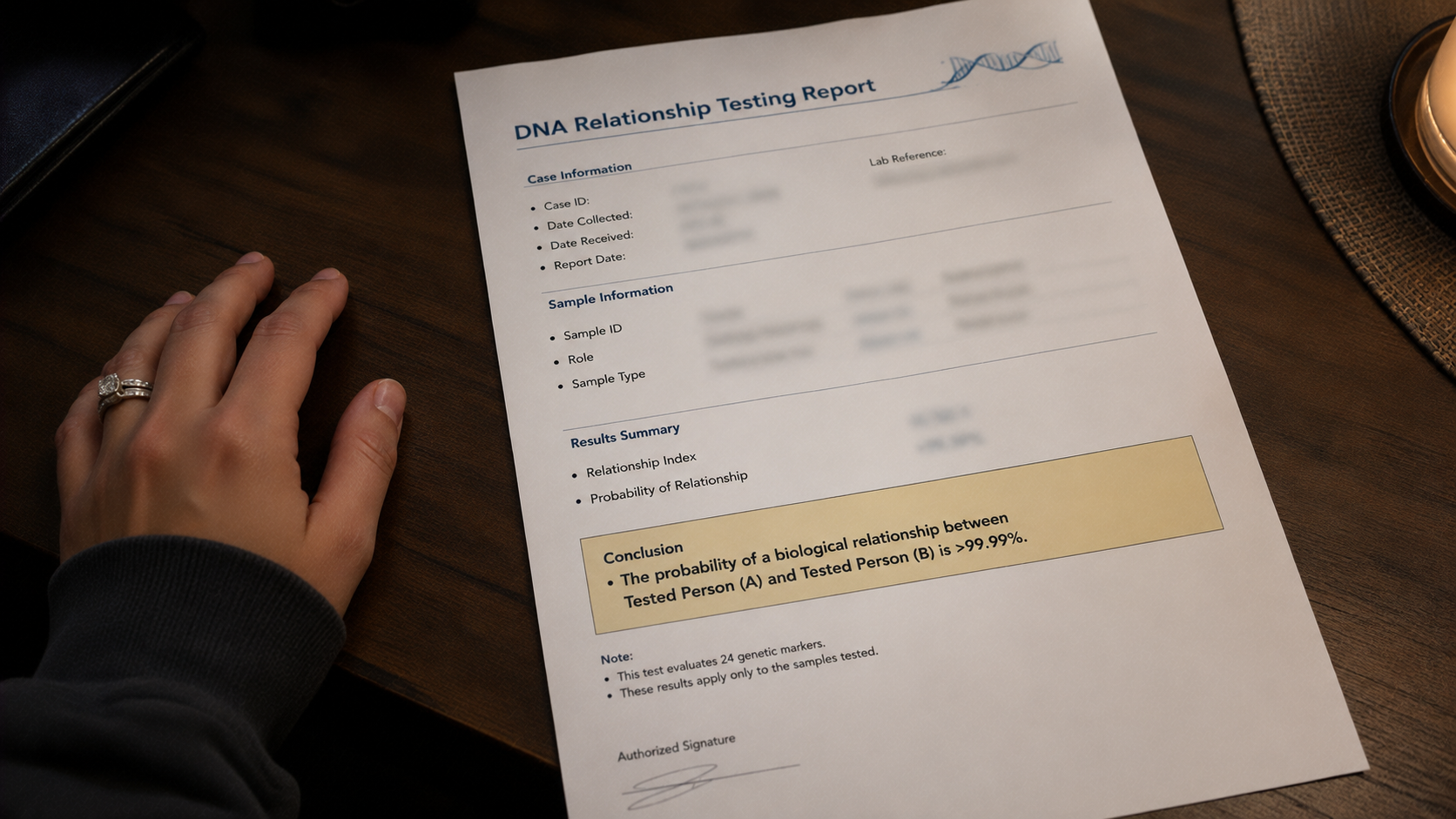 DNA test report revealing an unexpected family secret