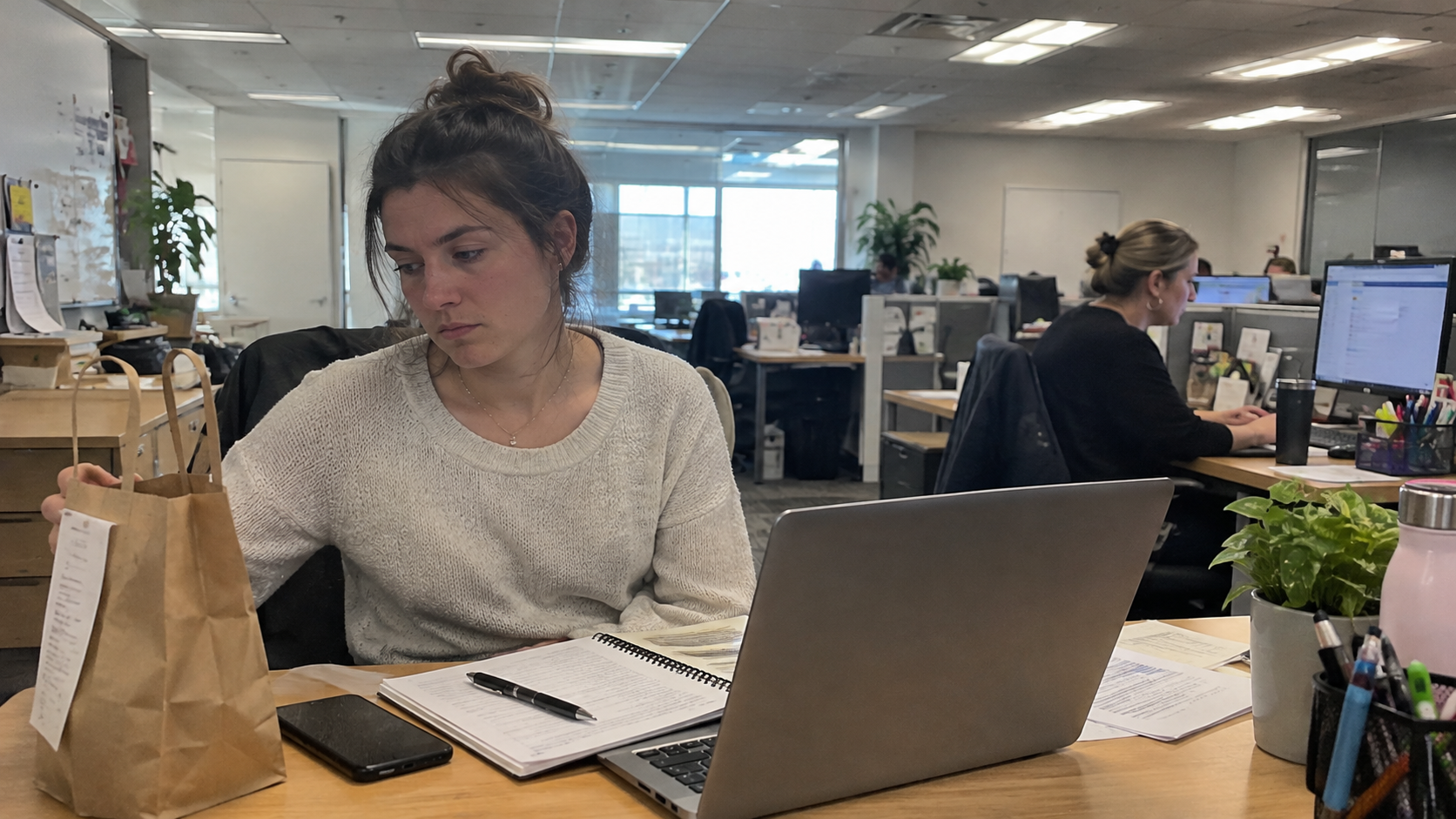 Employee at her desk dealing with repeated delivery requests from her team lead